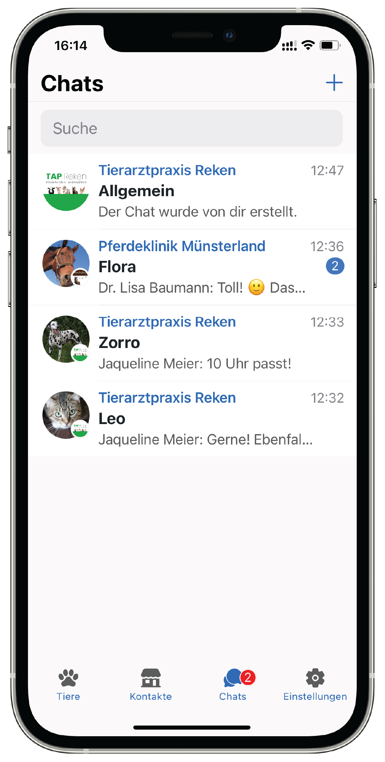 AnimalChat app showing chats