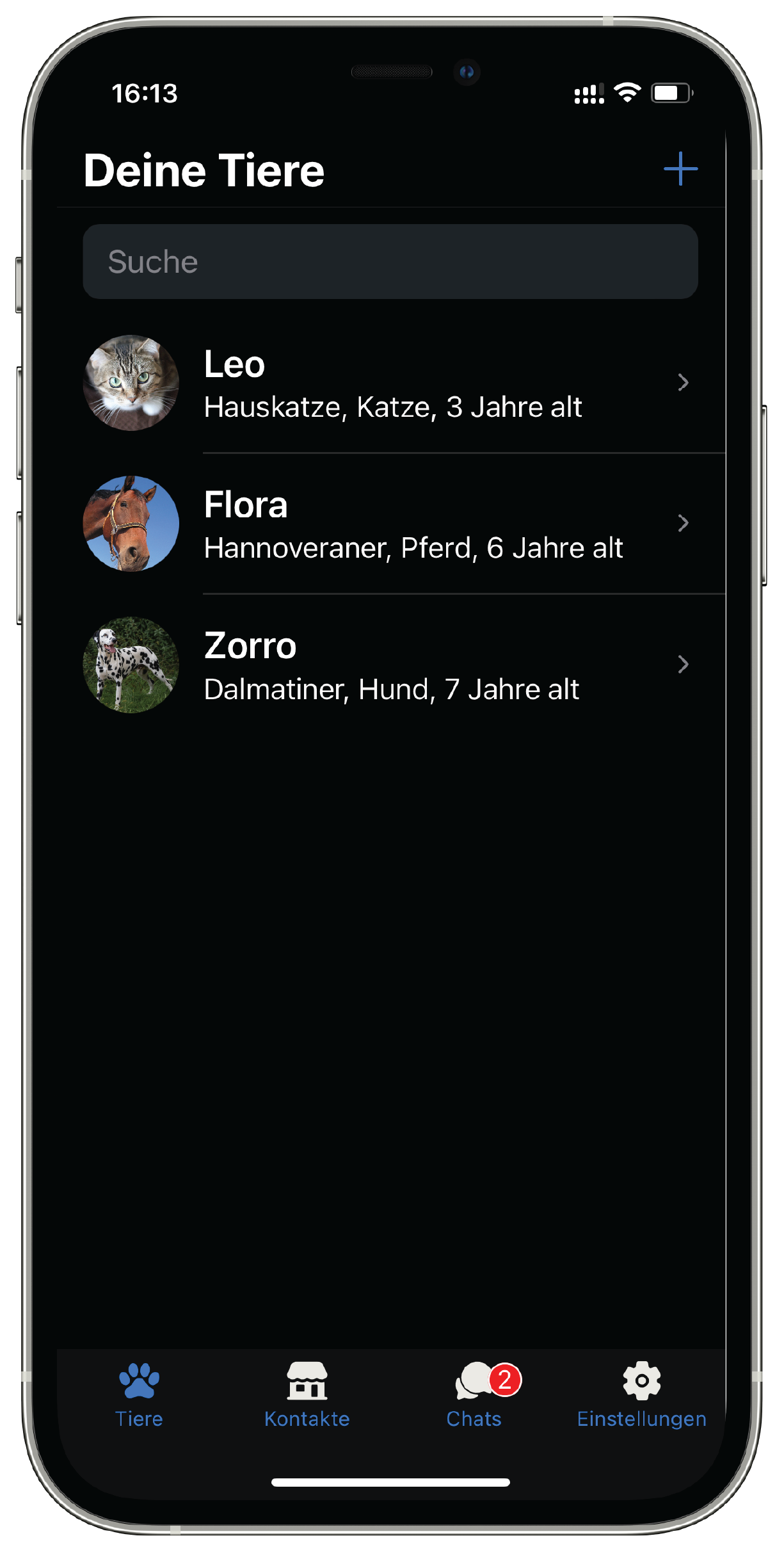 AnimalChat app showing chats
