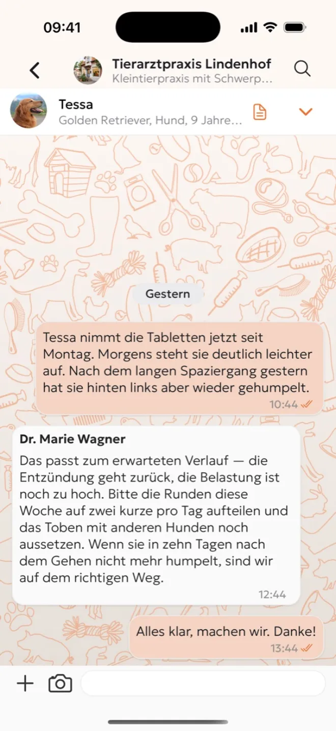 Chat mit der Tierarztpraxis in der AnimalChat-App